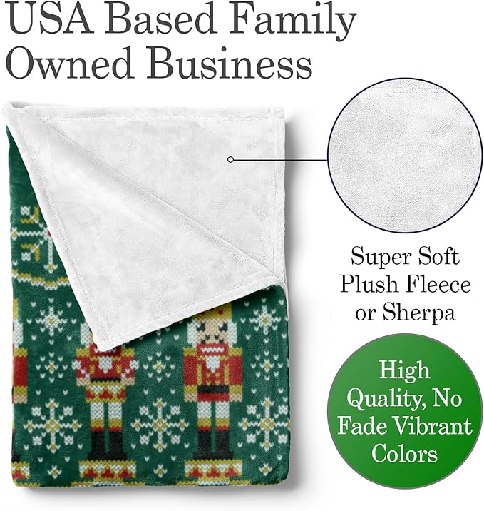 Personalized Stitch Style Nutcracker Christmas Blanket - Ships Next Day, Printed in USA - Plush Fleece Sofa Throw, Holiday Home Decor, Soft Bedding, Customizable Toddler to Adult Size (Fleece 30x40)