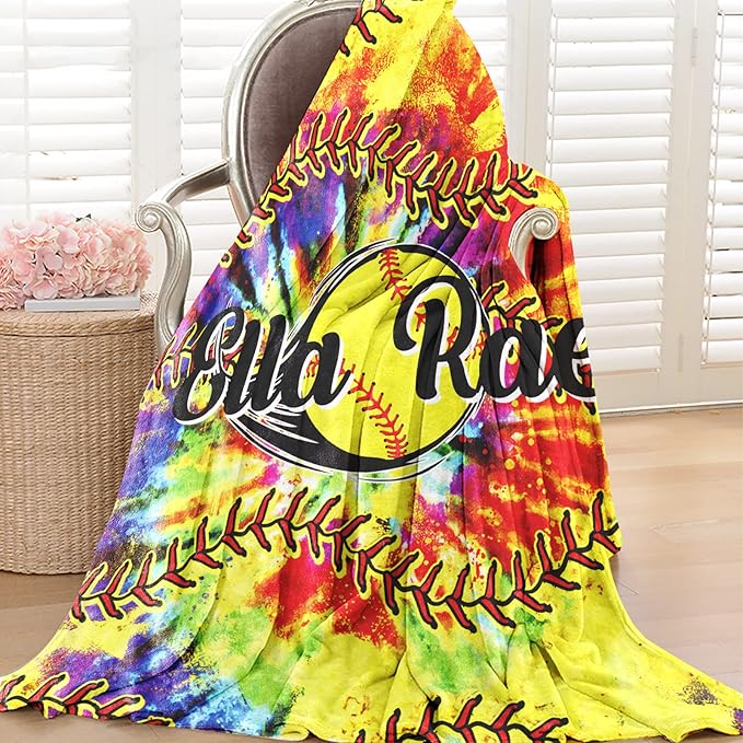 Personalized Softball Kids Blanket with Name and Number - Custom Sport Bed Blankets Gift for 0-3 Months Baby Essential - Super Warm and Comfortable 50x60inch