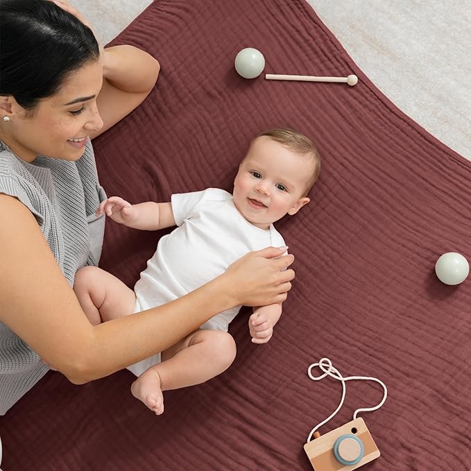 Comfy Cubs Muslin Baby Blanket - Soft, Lightweight, 6-Layer Cotton Swaddle Blankets for Newborns, Infants & Toddlers - 40" x 40" Large, Breathable & Versatile for Sleeping & Tummy Time - Wine