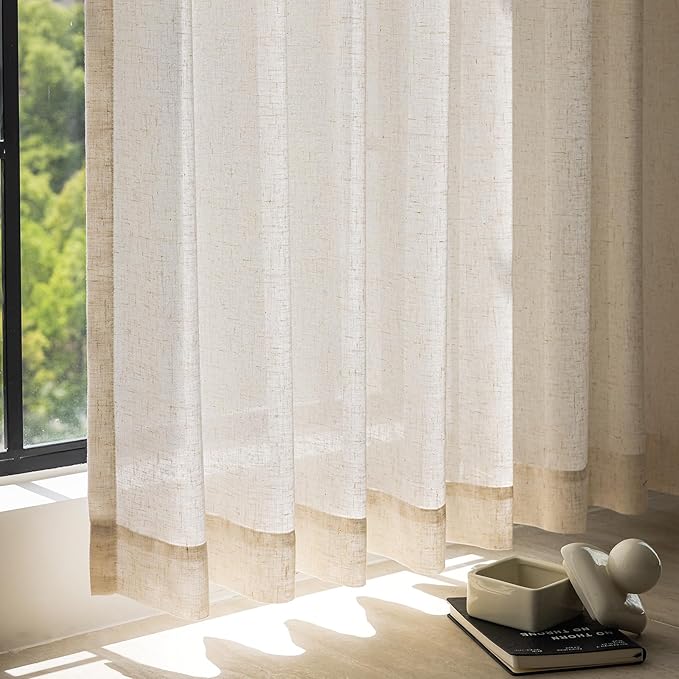 jinchan Ecru Natural Linen Blend Curtains 84 Inches Length for Living Room Divider Sliding Door Farmhouse Rod Pocket Back Tab Light Filtering Drapes Lightweight Curtains for Bedroom 4 Panels