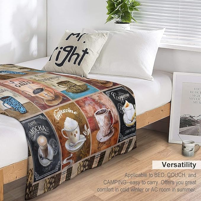 Coffee Blanket Gifts for Coffee Lovers Coffee Throw Blanket for Women Men Adults Soft Warm Cozy Fleece Blanket for Couch Sofa Bed D1 50"x60"
