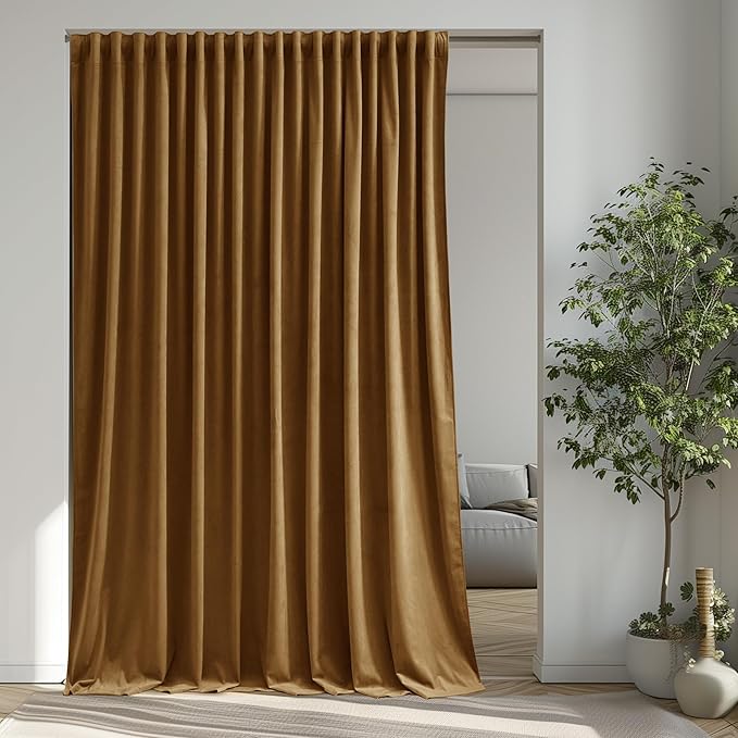 StangH Gold Brown Velvet Curtains Extra Wide Super Soft Light Blocking Window Drapes Back Tab Privacy Thermal Insulated Panels for Living Room Bedroom Laundry, W100 x L84, 1 Panel