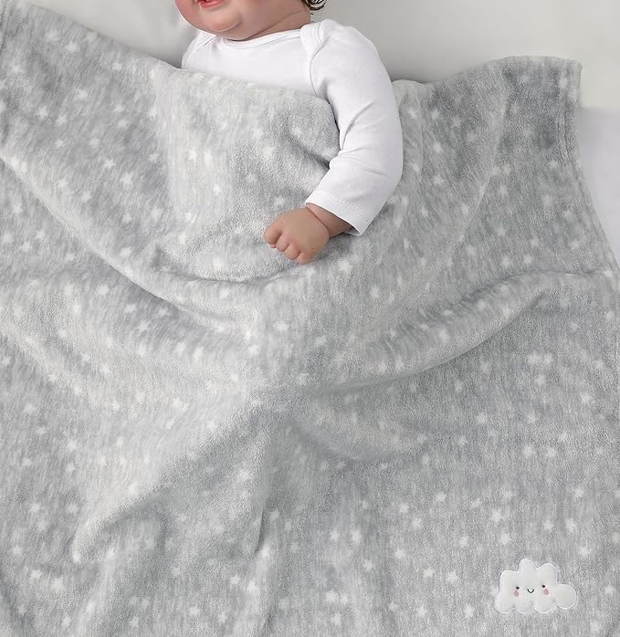 CREVENT 2Pcs 30''X40'' Cute Cozy Fluffy Warm Baby Blankets for Infants Toddlers' Bedding Crib Cot Stroller - Grey Cloud + Dream