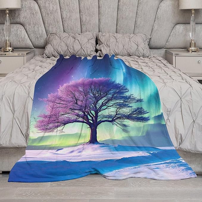 Tree of Life Blanket Arctic Tree Gifts for Girls Boys Woman Kids Aurora Borealis Lover Throw Blankets Soft Blanket Warm Fleece Flannel Plush Blankets for Bed Sofa Couch 60"x80"