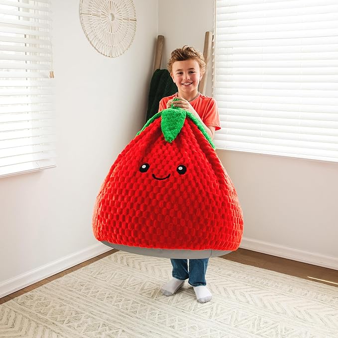 Big Joe Strawberry PlushiPals Super Soft Bean Bag Chair for Kids, Ultra-Soft Plush Polyester Blend, 2.5 feet Refillable
