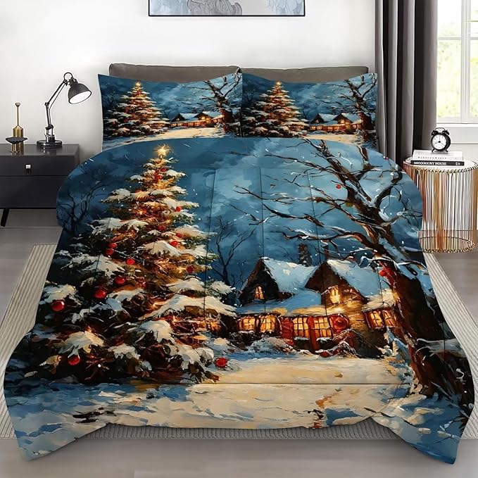 Christmas Comforter Set Queen: Winter Christmas Tree Bedding Sets Festival Gift Quilt for Girls Women Teens Bedroom 1 Comforter & 2 Pillowcases