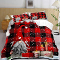 LUVIVIHOME 3PCS Merry Christmas Comforter Set King Size, Funny Gnome Bedding, Red and Black Plaid Winter Snowflake Christmas Bedroom Decor for Kids Boys Girls Teens Toddler, Xmas Gifts, 2 Pillow Shams