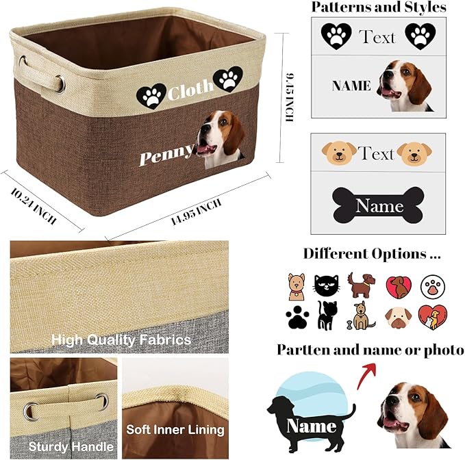 Personalized Dog Toy Basket - Custom Dog Toy Box with Pet's Name - Collapsible Cute Basket with Handles - Storage Organizer
