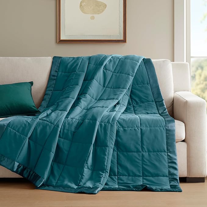 Madison Park Windom Down Alternative Blanket, Premium 3M Scotchgard Moisture Wicking Treatment, Lightweight and Soft Bed Cover For All Season, Satin Trim, Teal Full/Queen