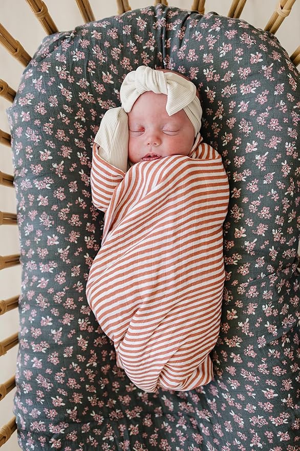 Mebie Baby Pink Stripes Muslin Swaddle, Modern and Neutral Blanket for Baby Girl or Boy, 0-3 Month, Comfy Wrap