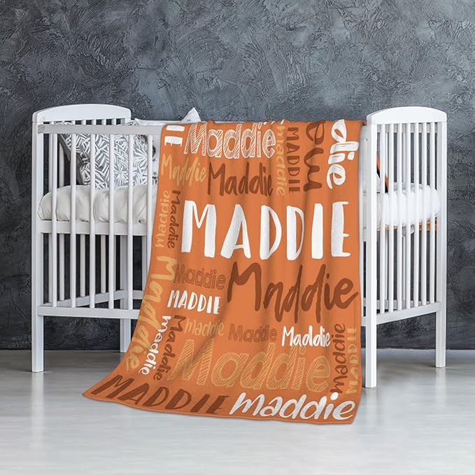 Dr.TOUGH Personalized Blankets with Name Customized Baby Blankets for Girls Boys Adults Monogrammed Blankets and Throws Christmas Birthday Mothers Fathers Valentines Day Gift (Dark-Orange,30''×40'')
