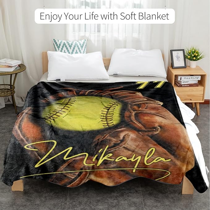 Personalized Baby Softball Blanket: Custom Bedding for Kids Soft Ball Throw Blankets - Perfect Newborn Gift Infant Swaddling Blanket with Name 60x80inch