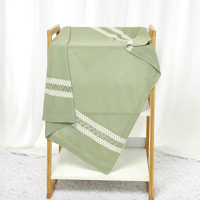 mimixiong Coton Baby Blanket Knitted Receiving Baby Blankets for Newborns Boy Girl Sage Green 40x30 Inch