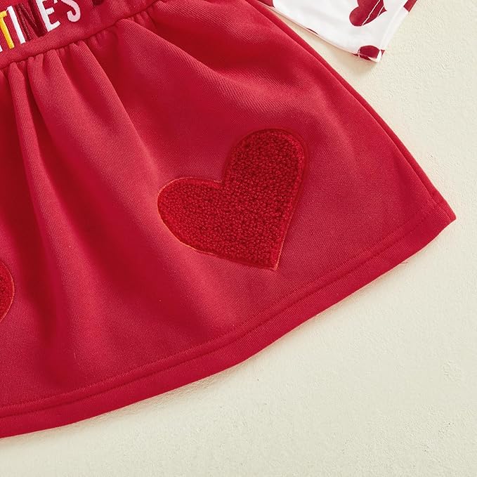 FIOMVA My First Valentines Day Outfit Clothes Baby Girl Romper Love Onesie Heart Embroidery Overalls Suspender Dress Set