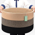 Extra Large Blanket Basket 87L, Laundry Hamper, Baby Nursery Hamper for Storage Toys Clothes Towels, Large Cotton Rope Laundry Basket for Girls Boys, 22”x 14”, Brown & Black