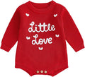 Lesimsam Newborn Baby Boy Girl Valentines Day Outfit Oversized Embroidery Long Sleeve Knit Sweater Bubble Romper Bodysuit