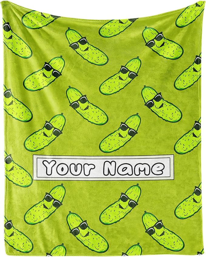 Custom Pickle Throw Blanket for Teen - 50x60 Inches Throw Size - Soft Fluffy Cozy Blankets Gift - Green Funny Blanket Throws for Living Room Decorative