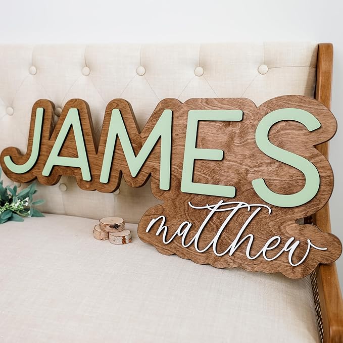Hickory Hollow Designs Wooden Name Signs for Nursery, Baby Name Sign, Name Signs for Kids Room, Custom Plaque, Nursery Wall Art, (Quinn Gloria)