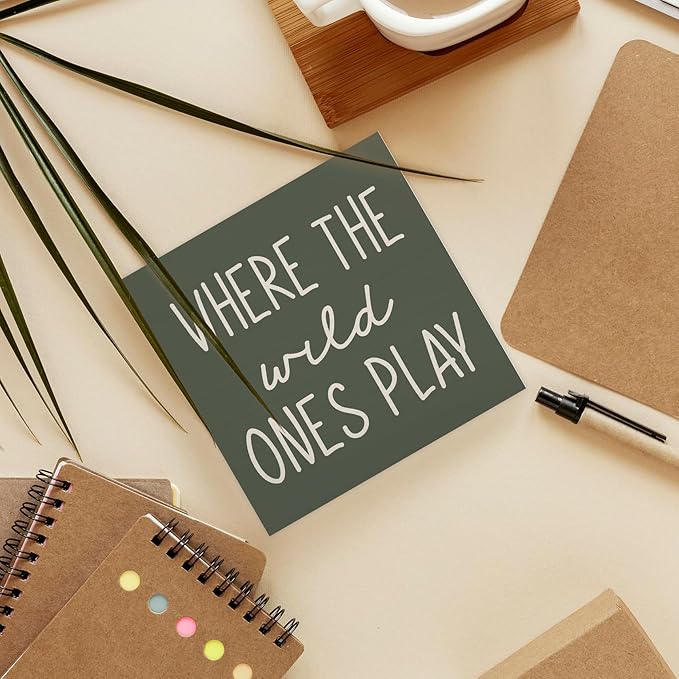 Where The Wild Ones Play Green Wood Box Sign Desk Decor 5X5, Nursery Kids Room Wooden Block Sign Decorations for Playroom Toddler Boys Girls Room Wall Tabletop Shelf Decor