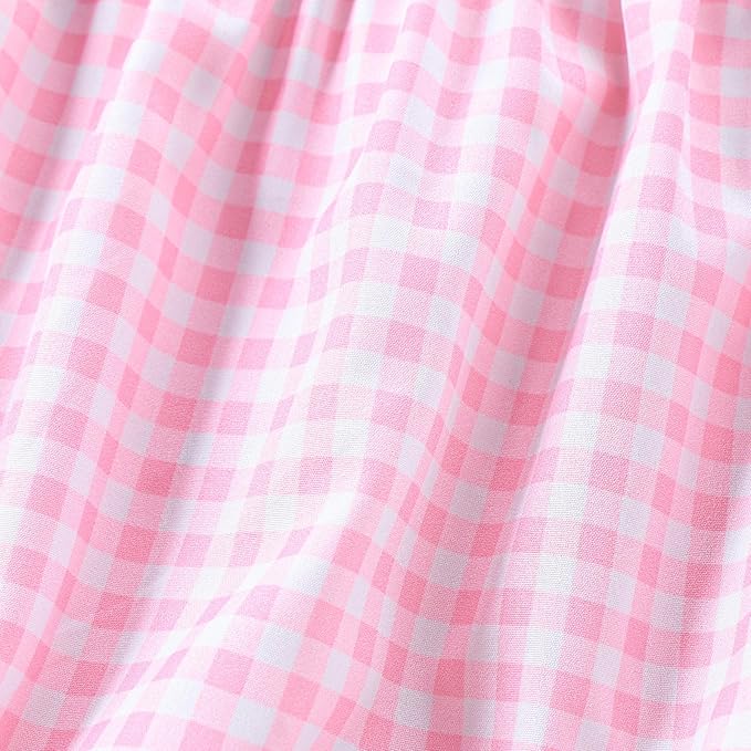 Newborn Baby Girl Romper Mamas Mini Bow Plaid Print Puff Sleeve Smocked Bubble Romper Jumpsuit Bodysuit Clothes