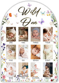 Wild One My First Year Photo Board, Wildflower Baby Milestone Signs for Boys Girls Nursery Decor, 12 Month Wooden Picture Board for 2x3 Photos, Best Babies Keepsake Gifts-A19