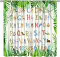 Kids Animal Alphabet Curtain Tropical Plant Alphabet Educational Printed Rod Pocket Blackout Window Drapes for Bedroom Living Room Nursery School 42" W X 54" L