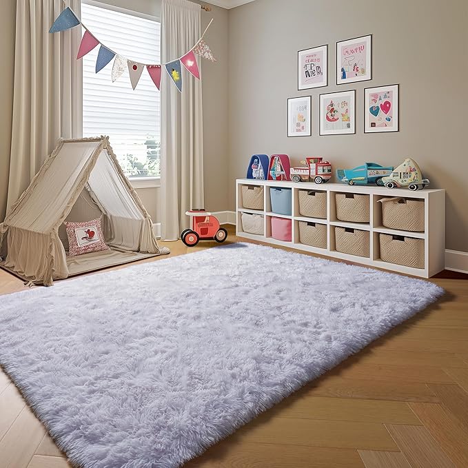 ONASAR White Rugs for Living Room 5x8, Fluffy Shaggy Area Rug for Bedroom, Washable Ultra Soft Plush Large Floor Carpets for Baby Kids Girls Boys Teen Playroom Dorm Nursery Bedside Home Office Decor