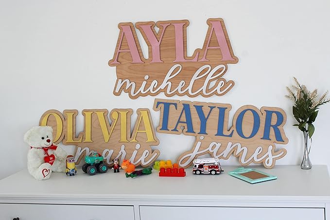 Large Wood Nursery Sign | Nursery name sign for Kids | Custom Wood Name Sign | 3D Wood Baby Name Sign (Pink)