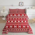 Feelyou Red Christmas Bedding Set for Kids Boys Girls Queen Size Xmas Deer Decor Comforter Set Ultra Soft Xmas Snowflake Comforter Winter Duvet Quilt Bedroom Decor Christmas Decor Quilt