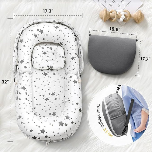AmazingLife Baby Lounger, Newborn Lounger with Mosquito Net, Converts to a Backpack for Easy Carrying, Gifts for Babies Aged 0-12 Months, Star