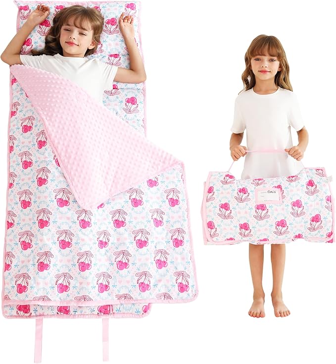 Toddler Nap Mat with Pillow and Blanket, Extra Large Rolled Napping Mats,Slumber Bags for Boys Girls,Kids Sleeping Bag for Daycare, Preschool Travel Camping