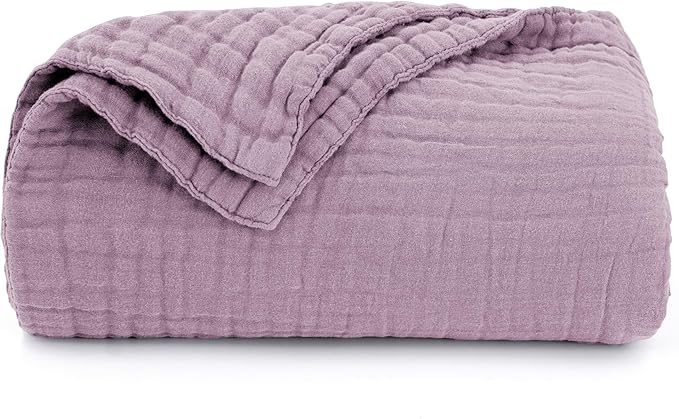 Love's cabin 6 Layer 100% Cotton Muslin Blanket, 60"x80" Twin Muslin Blanket for Couch Bed, Lightweight and Breathable Cotton Gauze for Adult, Lavender
