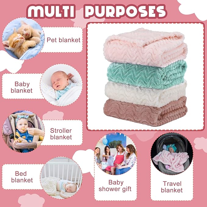 Frienda 4 Pcs Baby Fuzzy Blanket Fluffy Baby Blanket for Boys Girls Soft Warm Infant Newborn Toddler Receiving Nursery Bed Supplies, 32 x 24 Inch(Pastel Color)
