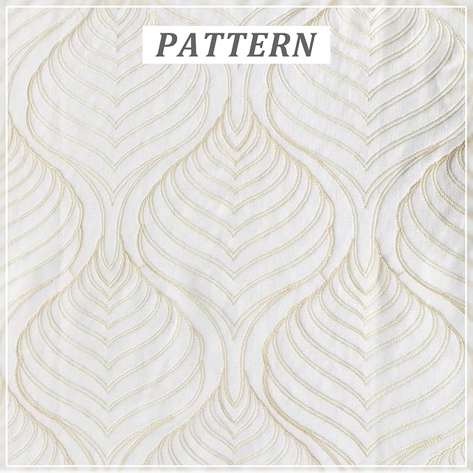 VISIONTEX Sheer Curtains 84 Inches Long 2 Panels Set Beige Moroccan Embroidery Texture Geometric Rod Pocket Ivory White Voile Tulle Semi Window Treatment Pair for Bedroom Living Room 54 x 84 Inches