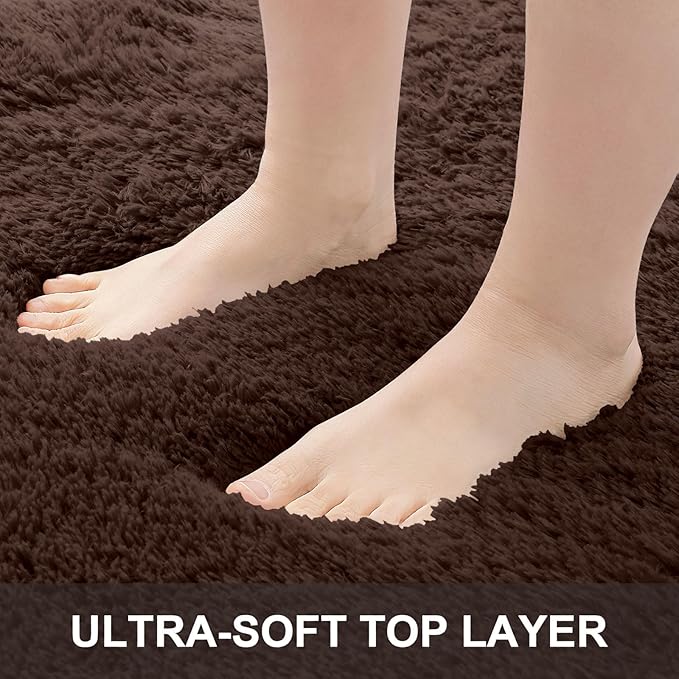 OLANLY 6x9 Machine Washable Large Area Rugs for Living Room, Bedroom, Soft Fluffy Shaggy Bedside Rug, Indoor Floor Carpet for Kids Girls and Boys, Dorms, Nursery, Home Decor Aesthetic, Coffee