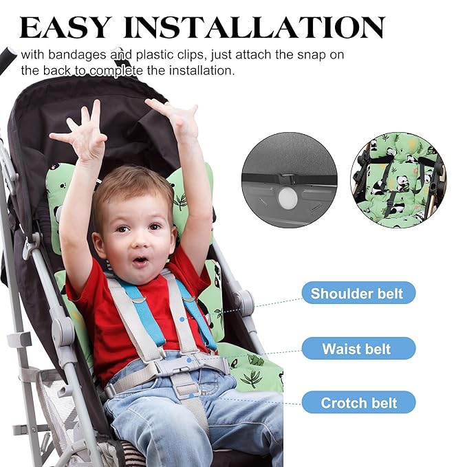 Baby Seat Pad Liner for Stroller–Soft and Breathable，3D Air Mesh Cotton Universal Baby Stroller Cushion(Green Panda)