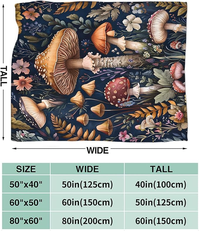Tijuboni Mushroom Throw Blanket Mushroom Gifts for Girls Women Boys Men Kids Adults Soft Flannel Fleece Blanket for Couch Sofa Bed Home Decor 40"x50"
