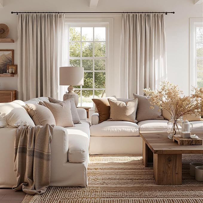 jinchan Taupe Linen Blend Curtains for Living Room 84 Inch Length 2 Panels Curtains for Sliding Glass Doors, 50 Inch Wide Farmhouse Drapes with Rod Pocket Back Tab(50W x 84L, Taupe)