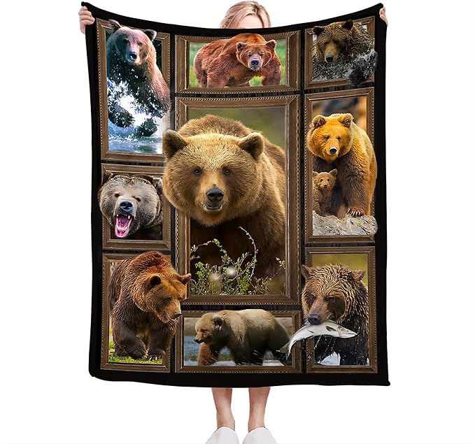 jerkboo Bear Blanket Throws Bear Gifts Bear Throw Blanket for Girls Women Kids Adults Soft Warm Cozy Fleece Blanket for Couch Sofa Bed 80""x60""