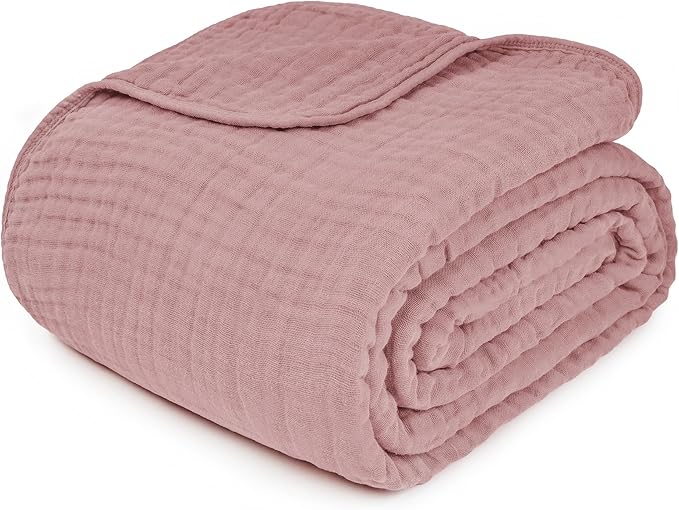 Comfy Cubs Muslin Blanket for Adults Twin 90" x 66" - 6 Layer Soft, Breathable & Lightweight Muslin Adult Blanket - Machine Washable & Designed in The US Bedding for All Seasons - Mauve