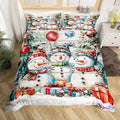 Cartoon Snowman Duvet Cover Set Queen Size,Xmas Tree Winter Snow Merry Christmas Bedding Set,Boys Girls Room Decor,Wooden Plank Rustic Comforter Cover,White Quilt Cover,2 Pillowcases,No Comforter