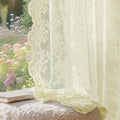 Anmao Vintage Lace Curtains 96 Inches Long 2 Panels Set, Romantic Elegant Light Filtering Semi Sheer Floral Thick Lacy Curtain Drapes for Living Room and Bedroom, Each Panel 55W x 96L, Cream Yellow