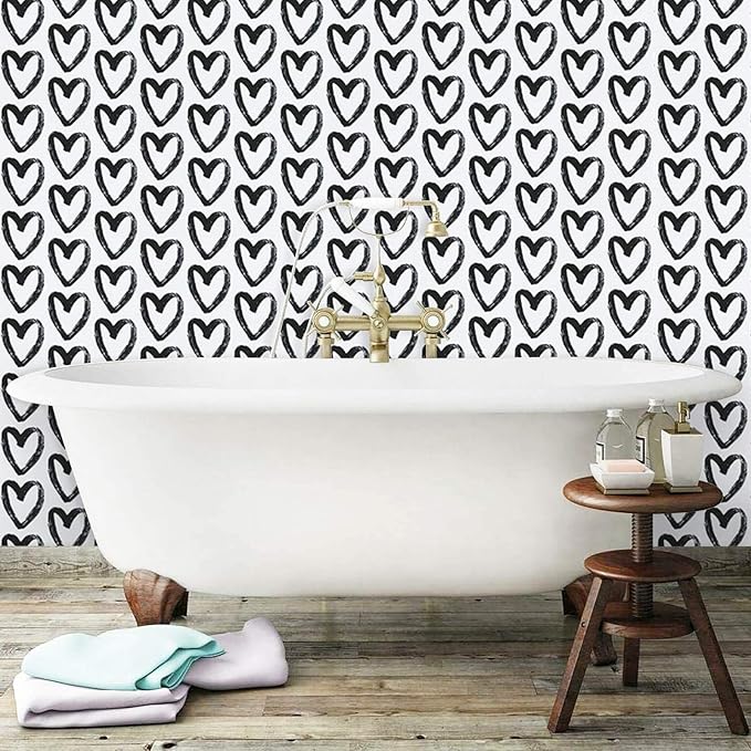 Timeet Black Wallpaper Peel and Stick Wallpaper 17.7"x197" Black White Vinyl Self Adhesive Contact Paper Removable Wall Paper Decorative for Living Room Bathroom Kids Bedroom Decor