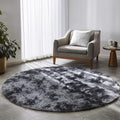 Amdrebio Tie-Dyed Dark Grey Round Rug 4Ft for Bedroom Dorm, Soft Furry Shaggy Circle Area Rugs for Living Room Office, Shag Fluffy Fuzzy Carpet for Kids Teen Boys Mens, Modern Cool Floor Circular Rug