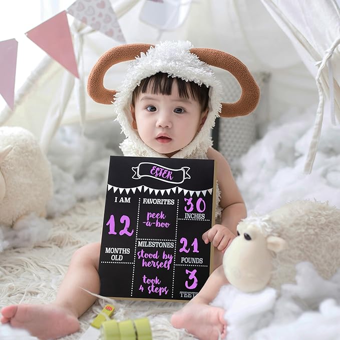 JennyGems Baby Milestone Chalkboard, Baby Monthly Milestones Photo Prop Board, 11.5x14.5 Inch Reusable Chalkboard Sign, Baby's First Year