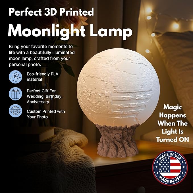 Personalized Air Force Custom Moon Lamp – Custom Military Moon Light with Photo & Text | USAF Veteran Gift for Airmen & Military Families | 3D Printed Night Light with U S Air Force Logo