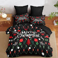 Christmas Duvet Cover Queen Size Black Christmas Tree Bedding Set 3 Pcs Kids Boys Girls Happy Holiday Xmas Comforter Cover with Zipper Closure