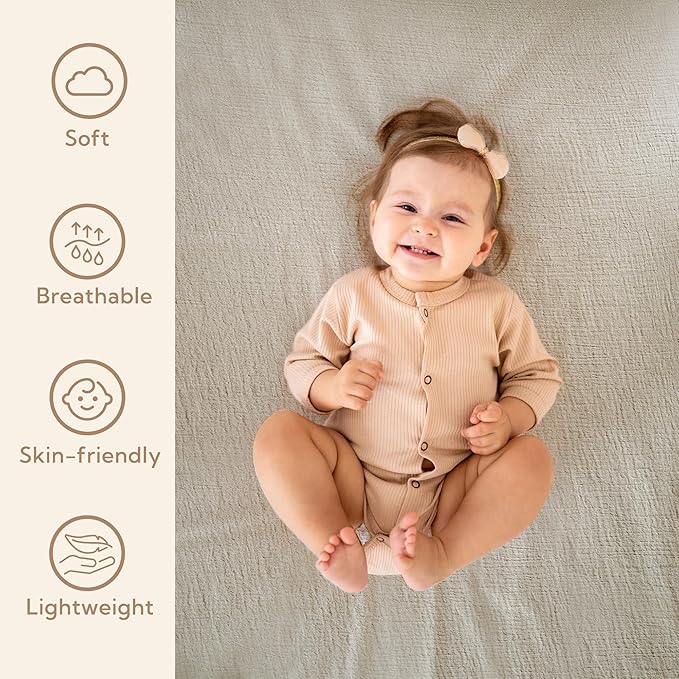 SOULFUL Muslin Crib Sheets for Boys Girls, 2 Pack Soft and Breathable Cotton Fitted Crib Sheets for Standard Crib Mattress (28"x 52", White & Light Tan)