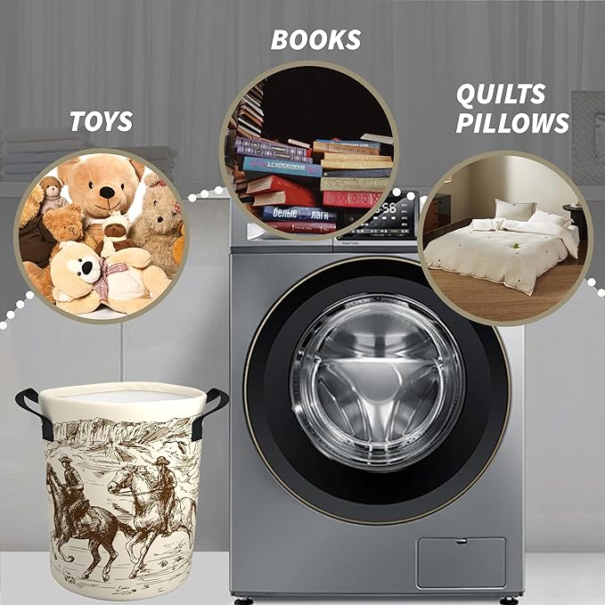 Western Cowboy Laundry Basket Gifts for Boys, Boys' Room Decor Baby Nursery Hamper Western Room Decor 17.7x13.7 Inch