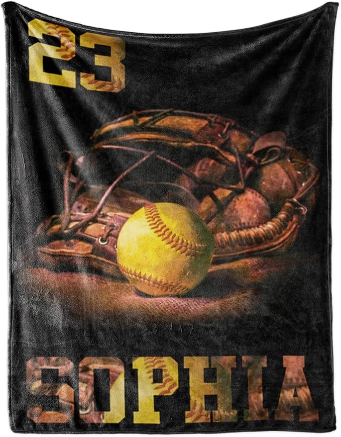 Custom Baseball Blanket for Baby Kids - Personalized Name and Number - Soft Warm and Fluffy Flannel Fabric Gift for Sports Lovers 40x50inch